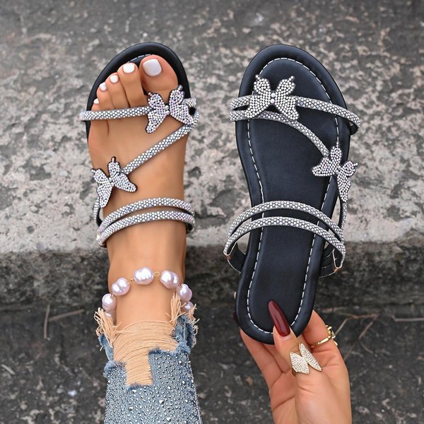 Sandalias Planas De Mariposa Con PedreríA Para Mujer Sandalias CóModas Calzado De Exterior Sandalias De Playa Sandalias Romanas Boho 39-image