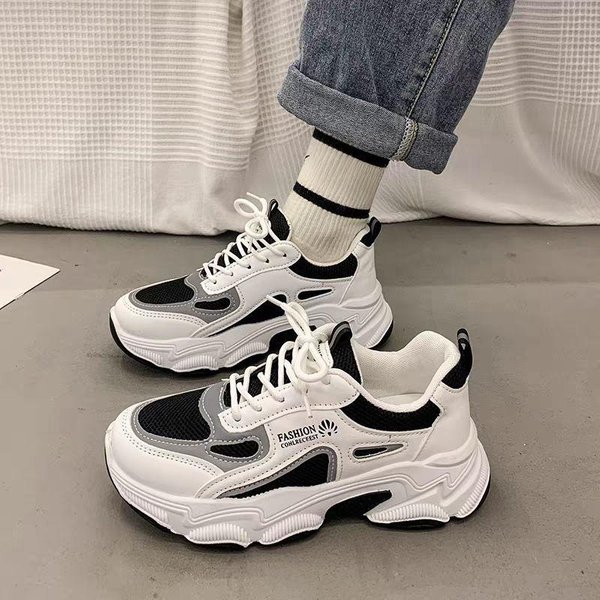 Zapatos De Papá Zapatos De Mujer Nuevos Primavera Y Verano Malla Ligera Transpirable Zapatos Deportivos Para Estudiantes Zapatos Blancos Casuales VersáTiles 40 Negro-image