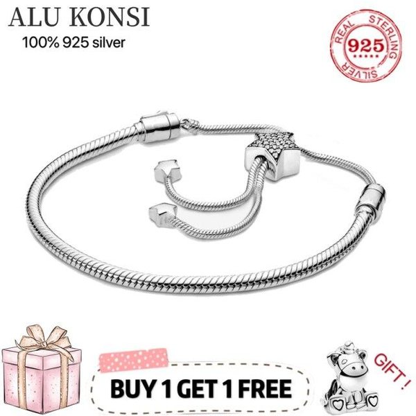Sprzedaż Fit Original Pan Bransoletka Dla Kobiet Prawdziwa 100% 925 Srebrna Bransoletka Wąż ŁAńCuch Charms Diy Wysokiej JakośCi BiżUteria 21Cm Gray-image