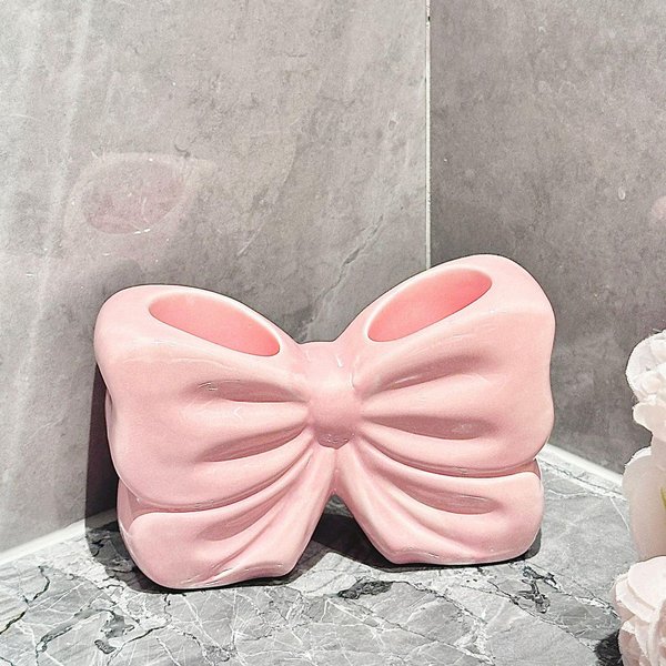 Soporte Creativo De CeráMica Con Forma De Lazo Para Cepillos De Dientes Adorno CeráMico Estante De Almacenamiento Para Cepillos De Dientes Y Pasta De Dientes Accesorios De BañO Soporte Para Cepillos 13.2X5X7.5Cm-image