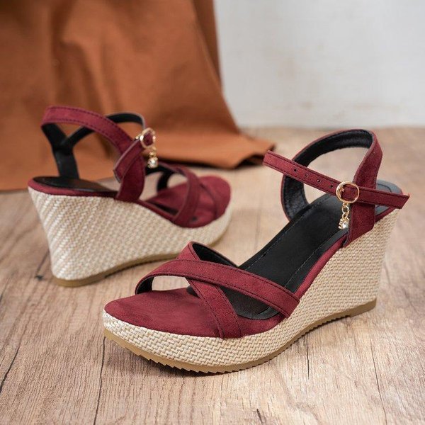 Sandalias De Moda De Verano Con CuñA Plataforma Impermeable Suela Gruesa Sandalias Romanas Con Plataforma Tallas Grandes Zapatos De Mujer 41 Rojo-image
