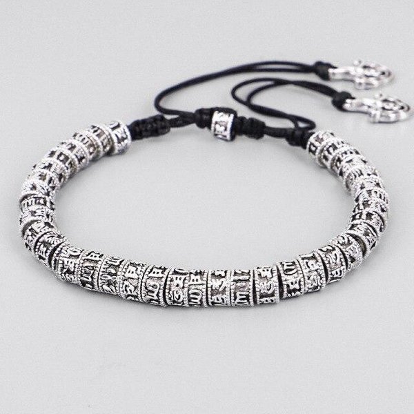 Woozu Buddyzm TybetańSki Sześć SłóW Mantra BawełNiana Bransoletka RęCznie Robiona Lina WęZeł Amulet Bransoletka Z KoralikóW Dla MężCzyzn-image