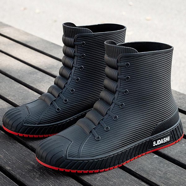 Modne MęSkie Kalosze Gumowe Gumboots Slip On PołOwy łYdki Wodoodporne Buty Robocze Komfortowe Czerwone AntypośLizgowe Buty WęDkarskie Dla MężCzyzn 37 Czerwony-image