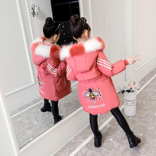DziewczęCy PłAszcz BawełNiany ŚRedniej DłUgośCi Zimowy PłAszcz DziewczęCy DziecięCy Gruby PłAszcz BawełNiany 110 Pink-image