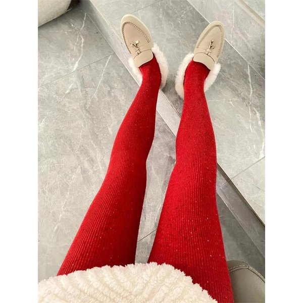 Medias Gruesas De Lana Calcetines OtoñO E Invierno Ropa Exterior Leggings De Moda Calcetines Calientes Pantimedias De Mujer 40-60Kg Red-image