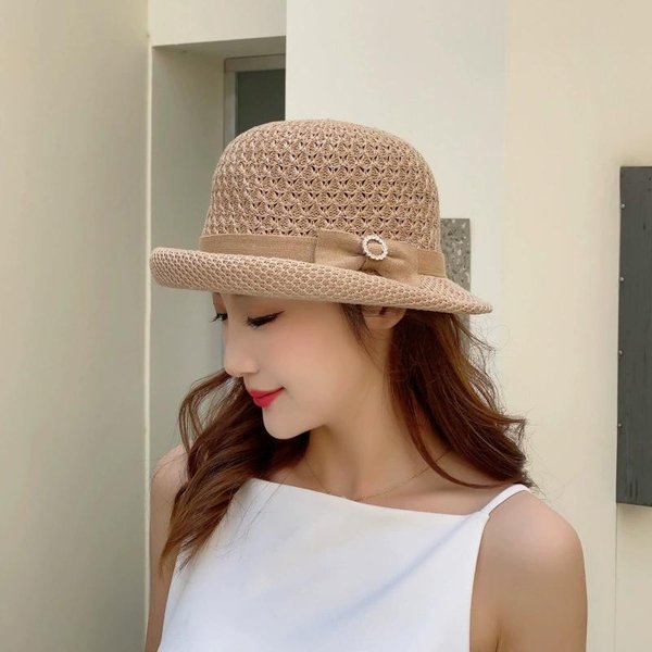 Sombrero De Sol De Verano Con ProteccióN Solar Sombrero De Sol De Ala Enrollada Estilo FrancéS Sombrero De Pescador Para Exteriores Moda Coreana Sombrero Floral Para Mujer 58 Gray-image