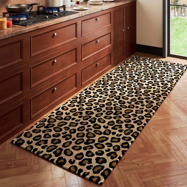 Mata PodłOgowa Do Kuchni PVC Wodoodporny SkóRzany Dywanik DłUgi AntypośLizgowy Odporny Na Olej Dywan Luksusowy WzóR Panterki Dekoracja Domu Dywany 1Pc 40X120Cm-image