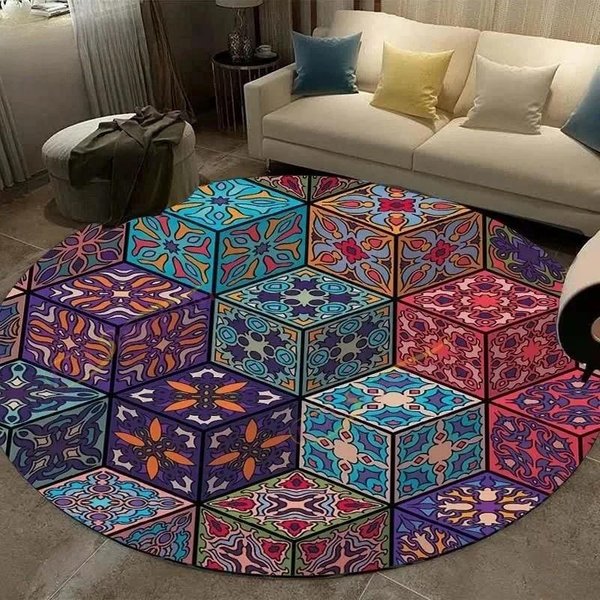 Retro Mandala OkrąGłY Dywan Salon Kuchnia Jadalnia Dywan Dekoracja Domu łAzienka AntypośLizgowa Mata PodłOgowa 40Cm-image
