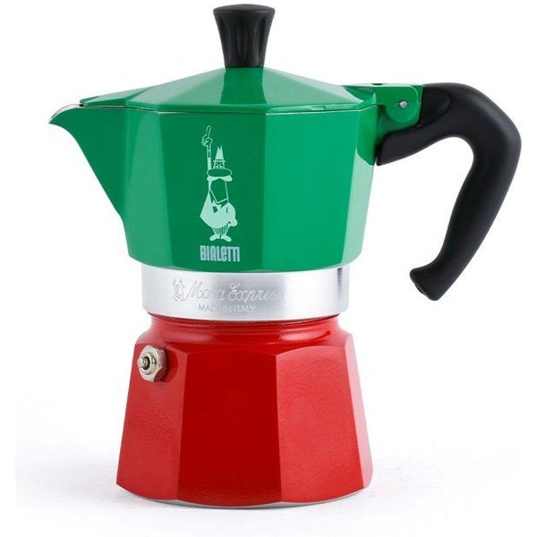 Cafetera Italiana - Bialetti - Moka Express Italia - Todos Los Fuegos Excepto InduccióN - 6 Tazas - 300 Ml - Verde / Rojo-image