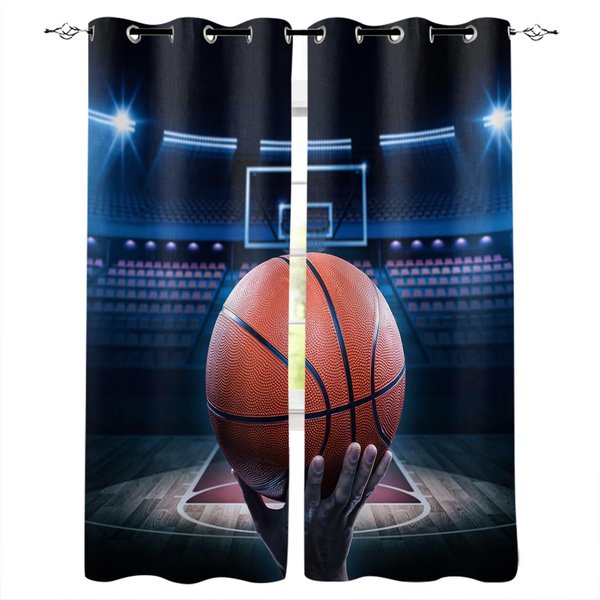 EnvíO Gratis Barato NiñOs Deportes Cancha De Baloncesto Cortina De Ventana Moderna Para DecoracióN De Sala De Estar Dormitorio Textiles Para El Hogar Cortinas 2PCS W50 X H130(Cm)X2&Grommet Top-image