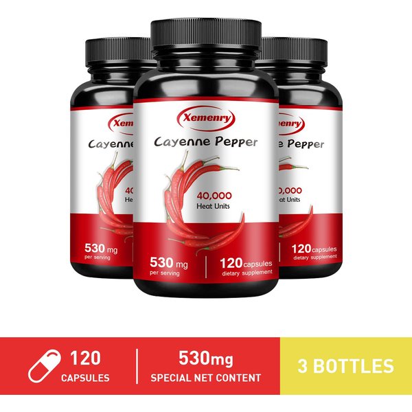 CáPsulas De Capsaicina Xemenry, Totalmente Naturales, 530 Mg Por PorcióN, FáCilmente Absorbibles, Aptas Para Adultos. 120*3-image