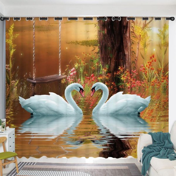 Cortina Cisne De 2 Paneles Cortina Semioscura Para Dormitorio Sala De Estar Cocina Ventana Ojales Superior Cortinas De Salon 2 Piezas EnvíO 2X60Wx50H(Cm)&Grommet Top-image