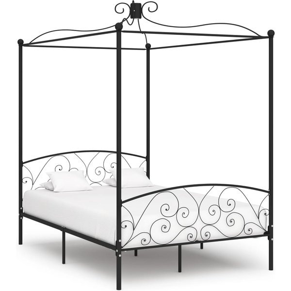 Estructura De Cama Con Dosel De Metal Negro 120 X 200 Cm-image