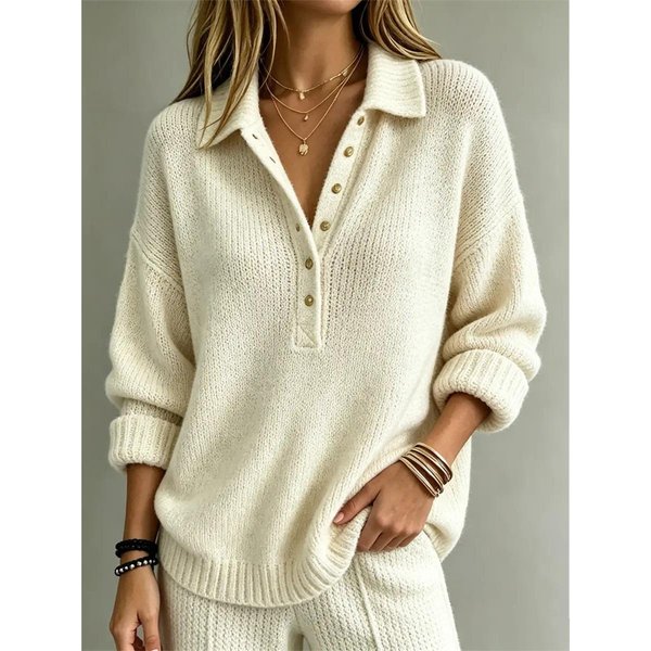 SuéTer De Punto Para Mujer Con Cuello Polo, Media Botonadura, Holgado, Talla Grande, Jersey Informal Xxxl Blanco-image