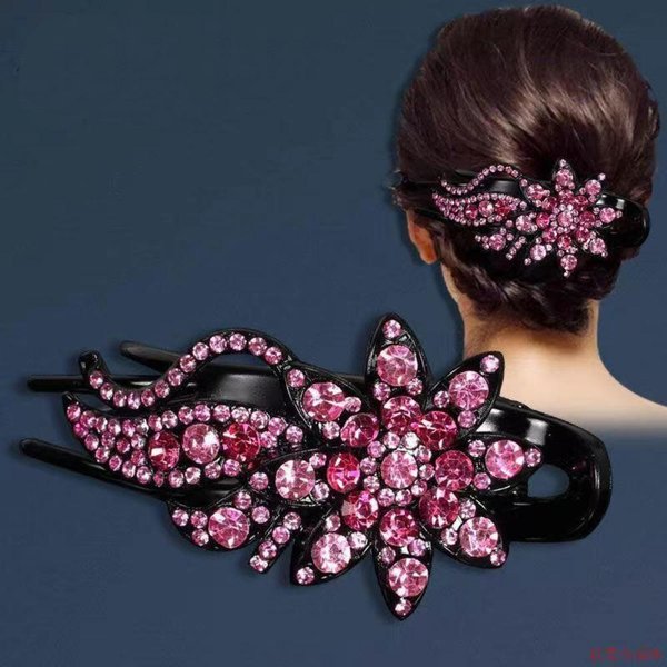 Horquillas Para El Pelo Con Brillantes Diamantes De ImitacióN, Forma De Flor, Hojas Y Pico De Pato, Pinzas Para El Pelo Estilo Retro, Accesorios Para Mujer 1PCS-image