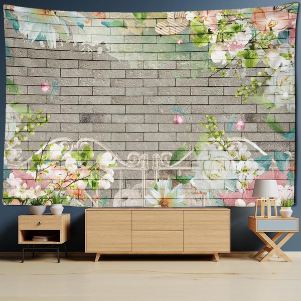 Tapiz Con Pintura De Paisaje De JardíN, Colgante De Pared, Paisaje Natural Bohemio, Tapiz, Dormitorio, Sala De Estar, DecoracióN Del Hogar 95X70Cm Gray-image