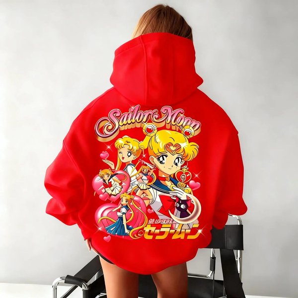 Bluza Z Kapturem Sailor Moon Oversize MęSka Damska Pulower Bluza Z Nadrukiem Anime Codzienna Odzież Uliczna Kurtka Cosplay Wiosna Jesień Y2K Bluzki Xxxl Zielony-image