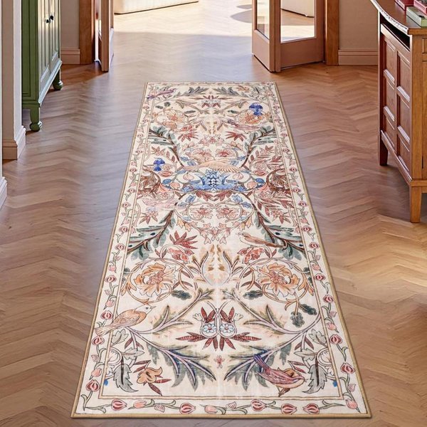 Retro Perski Dywanik Biegacz Jasny Luksus AntypośLizgowa Mata PodłOgowa ŁAtwy W PielęGnacji PrzedpokóJ Korytarz Kuchnia Sypialnia Dekoracja Domu 50X160Cm 20X63Inch-image