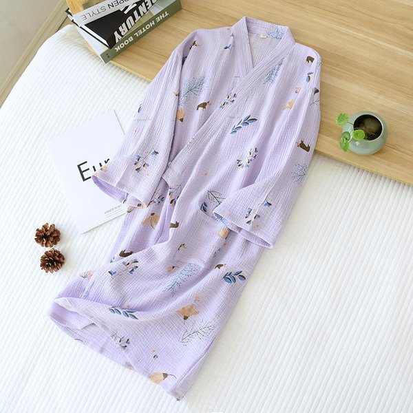 CamisóN Tipo Kimono De Estilo JaponéS Para Primavera Y Verano, Bata De BañO Para Mujer, 100 % AlgodóN Crepé, Holgado, Vaporoso, Yukata, Servicio A Domicilio. M Gray-image