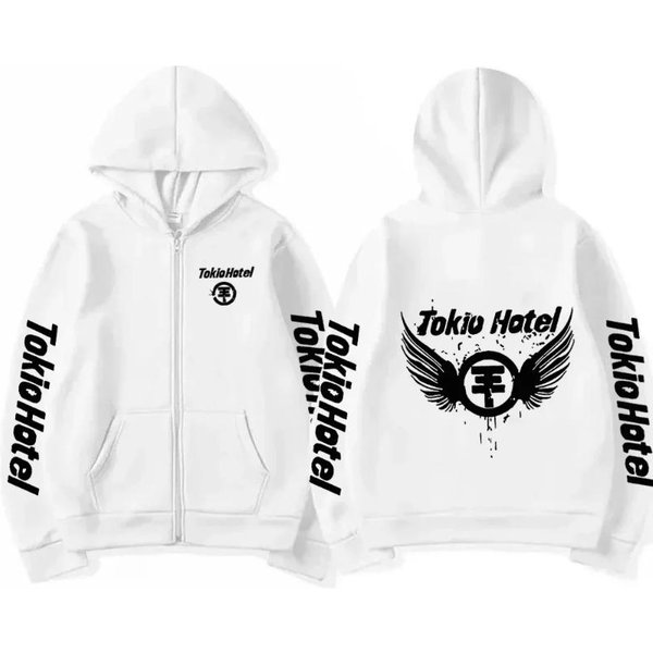 Sudadera Tokio Hotel Hombre Mujer Harajuku Chaqueta Con Cremallera Sudadera Hip Hop Streetwear Moda Oversize Manga Larga Cremallera Sudaderas Con Capucha S White-image