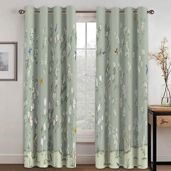 ZasłOny 3D Kwiaty Ptaki GałęZie Klatki Dla PtakóW Zielony WzóR Do Dekoracji Sypialni ZasłOna Okienna Salon Cienkie ZasłOny 100W160H(Cm)40X63In&Hook-image