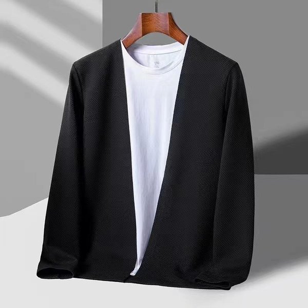 CáRdigan De Punto VersáTil De Color Liso, Estilo Coreano, Para Primavera Y OtoñO, De Manga Larga, Casual, Moda Para Hombres JóVenes Y De Mediana Edad 4XL White-image