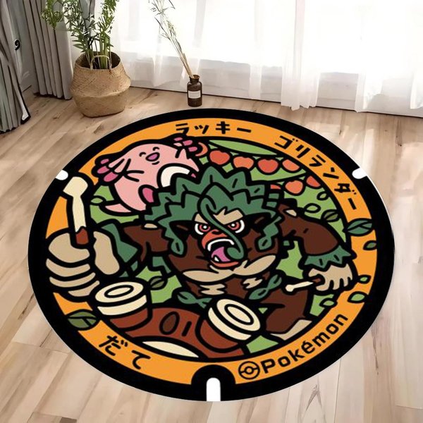 OkrąGłY Dywan Z Nadrukiem PokéMon Z KreskóWki Anime Dla DziecięCego Salonu Sypialni Dekoracja AntypośLizgowa Mata PodłOgowa OkrąGłY Dywan Do Sypialni 40X40CM Gray-image