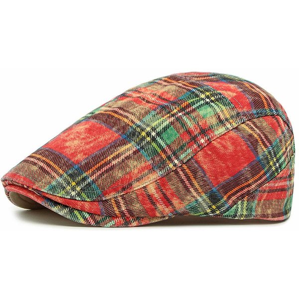 Boina Para Hombre BritáNica Vintage A Cuadros Gorra Plana Para Mujer AlgodóN Color En Contraste Gorra Con Visera Rojo-image