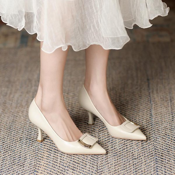 Zapatos De TacóN De Aguja Puntiagudo Con Hebilla Cuadrada Para Mujer, Nuevos Y Sexis Zapatos De TacóN Alto Coreanos Para El Trabajo Profesional De Mujer. 40 Gray-image