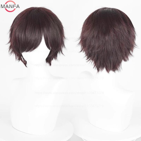 Peluca De Cosplay Anime 30Cm Corta Recta Negro Blanco Verde MarróN PúRpura Azul Gris Rojo Oro Hombre Mujer Cabello SintéTico Resistente Al Calor Black-image
