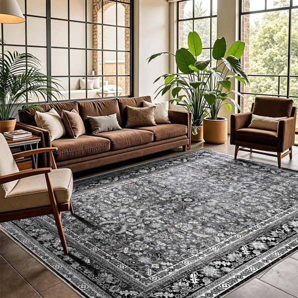 Klasyczny Dywan W Stylu Etnicznym Dekoracja Salonu Domowa Mata PodłOgowa Do Sypialni AntypośLizgowy Zmywalny DużA Powierzchnia Dywan Bez KłAczkóW Garderoba 60X90Cm Door Mat Gray-image