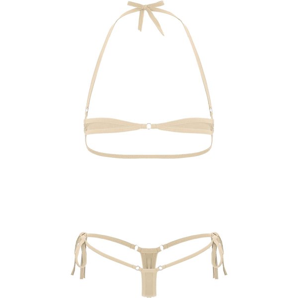 Conjunto De Micro Bikini Halter Sexy Con Cordones Para Mujer, Traje De BañO Tanga De Tiro Bajo Transparente Para Playa, Verano, Fiesta En La Piscina, Traje De BañO De Dos Piezas One Size Nude-image