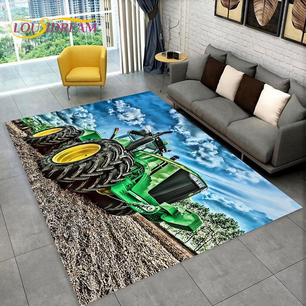 Alfombra De áRea Con PatróN De Serie De CamióN, Coche, Tractor, Alfombra Para Sala De Estar, Dormitorio, Sofá, Felpudo Decorativo Para El Hogar, Alfombra De Suelo Antideslizante 3D Para NiñOs 80*120Cm-image