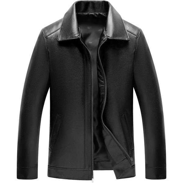 MęSkie SkóRzane Kurtki Z Klapami Na Wiosnę I Jesień Dla MężCzyzn W śRednim I Starszym Wieku, Cienkie Kurtki PU W Stylu Casual 3XL Black-image