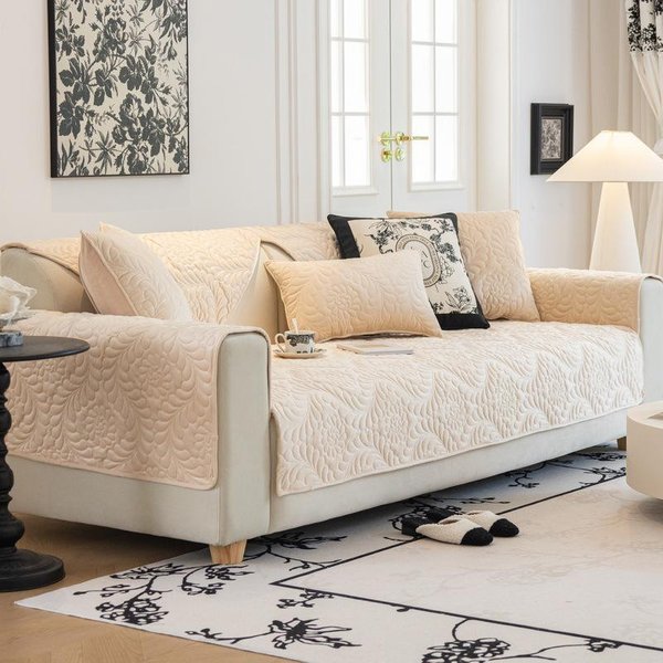 CojíN De Sofá OtoñO E Invierno Felpa Antideslizante CojíN De Asiento De Alta Gama Cubierta De Sofá PañO Toalla CojíN De Asiento Grueso De Invierno 70*70Cm Beige-image