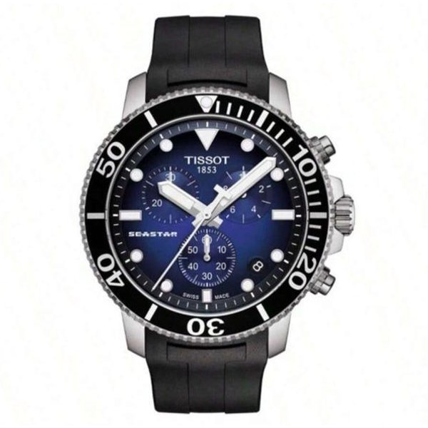 Reloj De Buceo Deportivo Para Hombre Tissot - Tissot Seastar 1000 CronóGrafo, Caja De Acero Inoxidable De 45,5 Mm, Esfera Azul Degradada, Negro T120.417.17.041.00 Azul-image