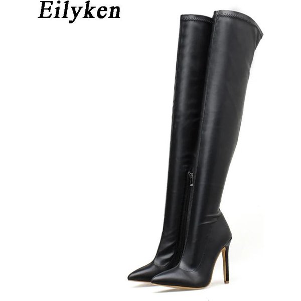 Moda Damskie Kozaki Zimowe Za Kolano Kozaki Damskie Elastyczne Wysokie Obcasy Wsuwane Buty Dla Kobiet Szpiczasty Nosek DłUgie Kozaki Botas De Mujer 42-image