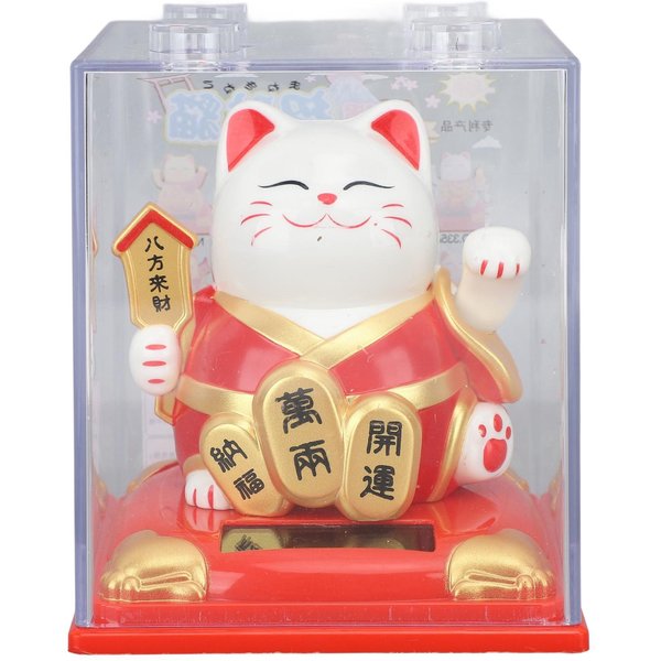 Gato Solar Ondulante VíVido Encantador Brazo Ondulante AutomáTico Estatua Gato De La Fortuna Para Tablero De Coche Ventana Rojo-image
