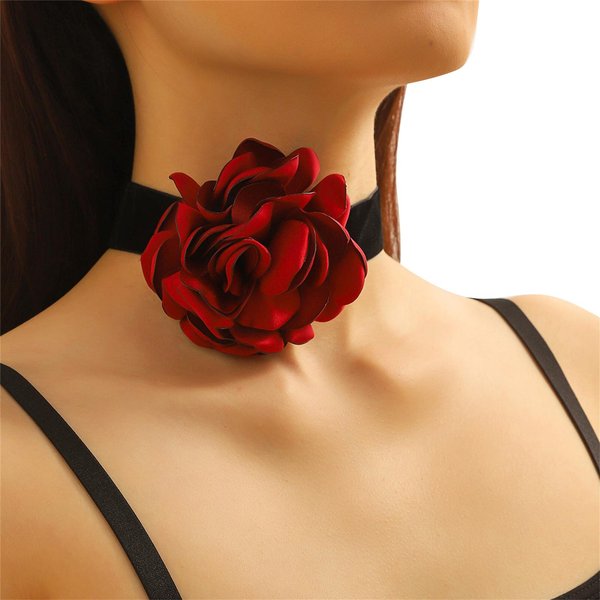 Aksamitny Choker Damski Choker Z Różą Naszyjnik Choker Z Kwiatem Choker Z Kamelią Gotycki Choker Gotycki Naszyjnik Vintage Choker 1 Koloru Czerwonego Wina-image