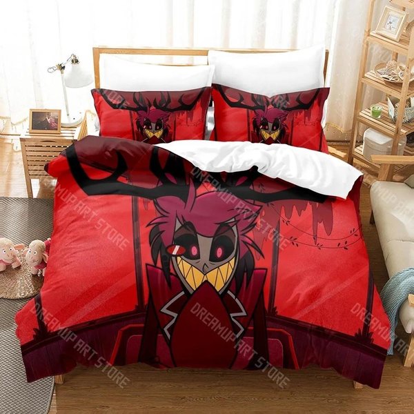 Juego De Cama Hazbin Hotels ImpresióN 3D Individual Twin Completo Queen King TamañO Juego De Cama Adulto NiñO Dormitorio Juegos De Funda NóRdica EU Twin(135X200Cm)-image