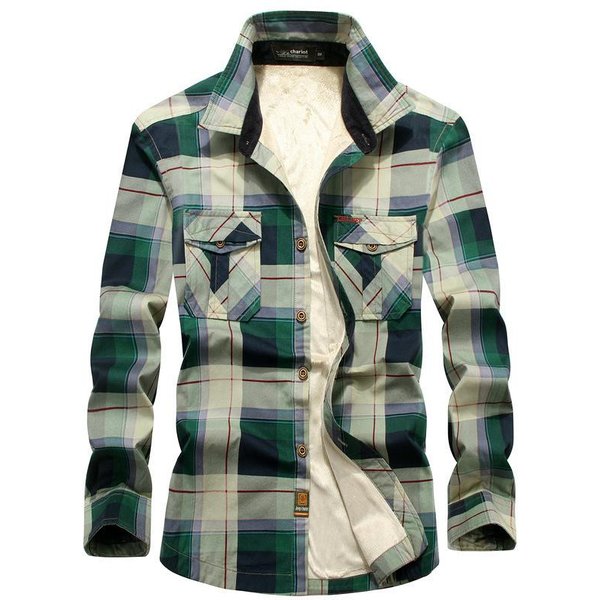 Camisa De Manga Larga A Cuadros Para Hombre De OtoñO E Invierno, Camisa CáLida De VellóN Grueso Xxxl Gray-image