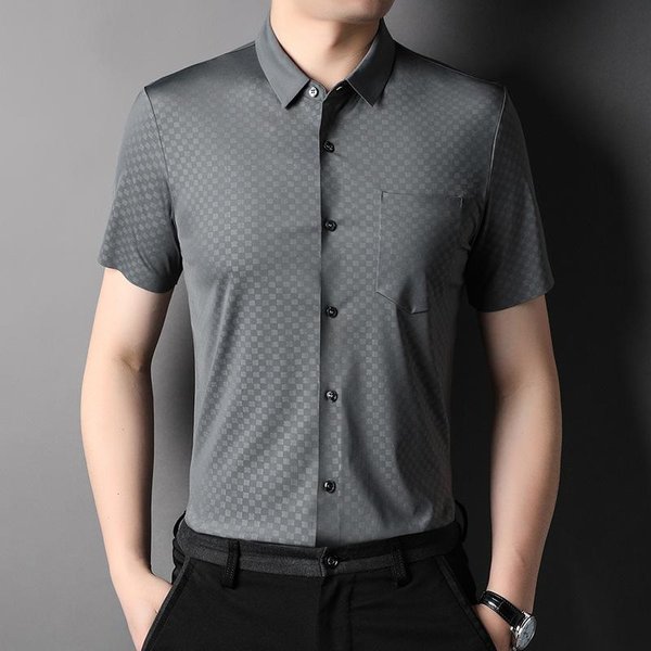 Camisa De Verano De Manga Corta Sin Costuras Para Hombre, Camisa Fina Que No Necesita Planchado, Ropa Coreana De Negocios Casual Para Hombre 3XL-image