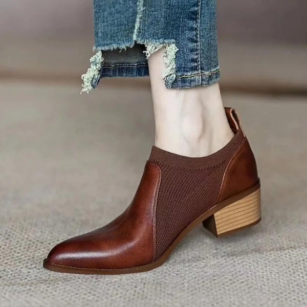 Buty Damskie Wysokiej JakośCi Wsuwane CzółEnka Damskie Eleganckie CzółEnka Biurowe I Karierowe Damskie Szpiczasty Nosek Kwadratowy Obcas Buty Damskie 38 Ciemny Kolor BrąZowy-image