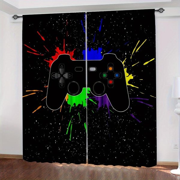 2 Piezas Cool Lightning Gamepad Cortinas Finas Impresas En 3D Para Dormitorio De NiñOs Sala De Estar Cortinas Perfectas Para Gaming Y DecoracióN Del Hogar W50H130(Cm)X2Pcs&Rod Pocket-image