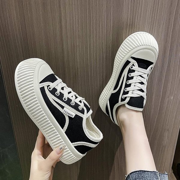 Zapatos De Lona De Plataforma PequeñA NiñOs Primavera Y OtoñO Nuevos Ins Modernos VersáTiles Casuales Retro Zapatos De Tablero 40 Negro-image