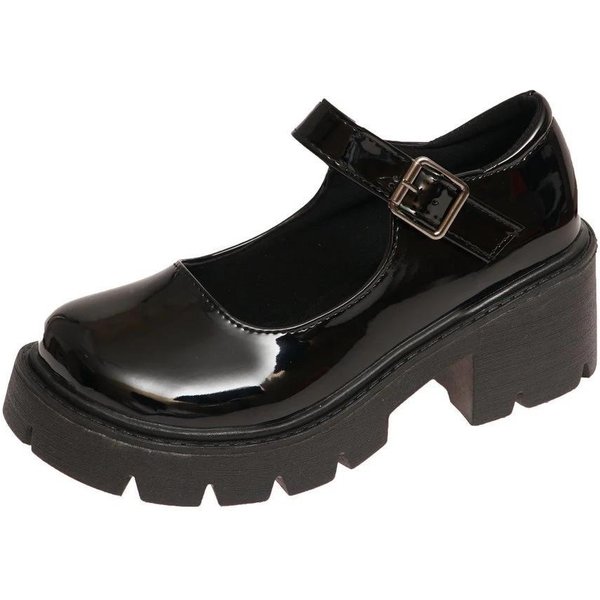 Nuevos Zapatos De SalóN De Plataforma Gruesa De TacóN Medio Con Punta Redonda Para Mujer, Escote Bajo Con Correa De Hebilla, Zapatos Casuales De Moda Para Tallas Grandes Y Tacones Altos 43 Black-image