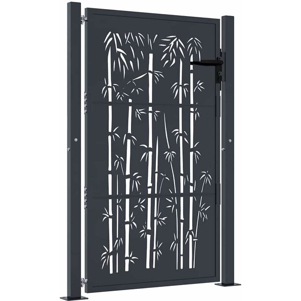 Puerta De JardíN Antracita 100 X 150 Cm Acero DiseñO Bambú-image