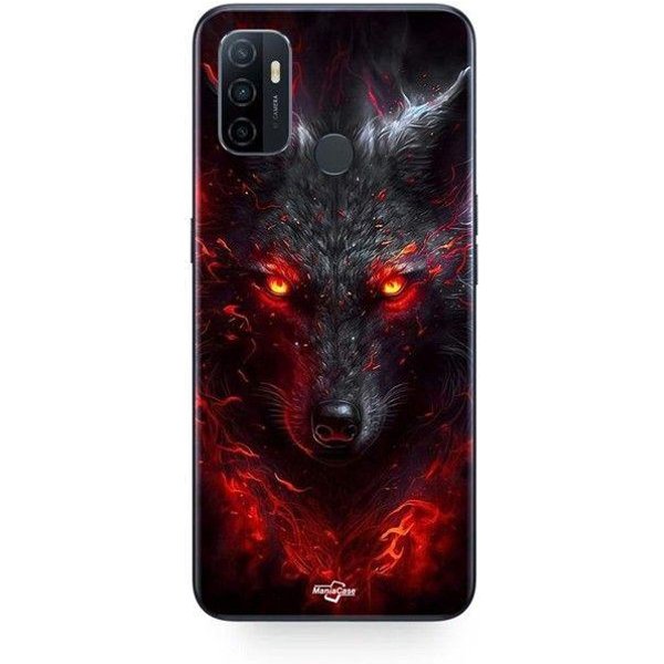 Funda Oppo A32 Lobo Negro Fuego Rojo Maniacase Negro-image