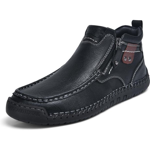 Botas De Cuero Para Hombre Nuevas CláSicas Hechas A Mano Zapatillas Deportivas Transpirables Casuales Con DiseñO De Cremallera Exterior Slip On Botines De Cuero Para Hombre 39 Negro-image