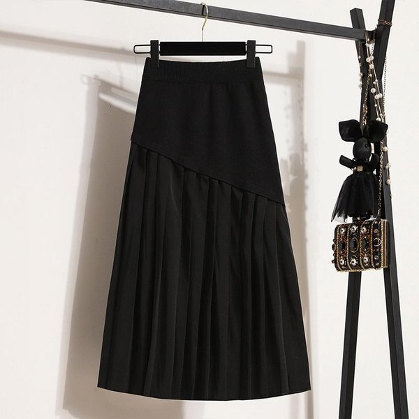 Falda Plisada De Invierno Para Mujer Nueva LíNea A Tejida Media Longitud Cintura Alta Adelgazante Retro Talla Grande Para Mujer XL Gray-image